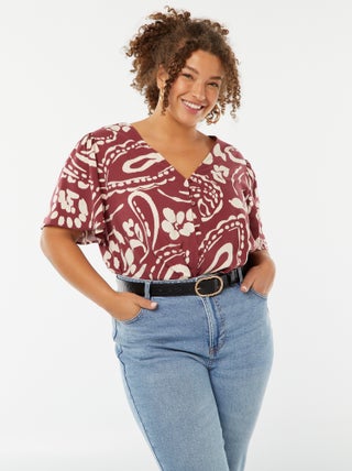 Blusa a maniche corte con volant e motivo