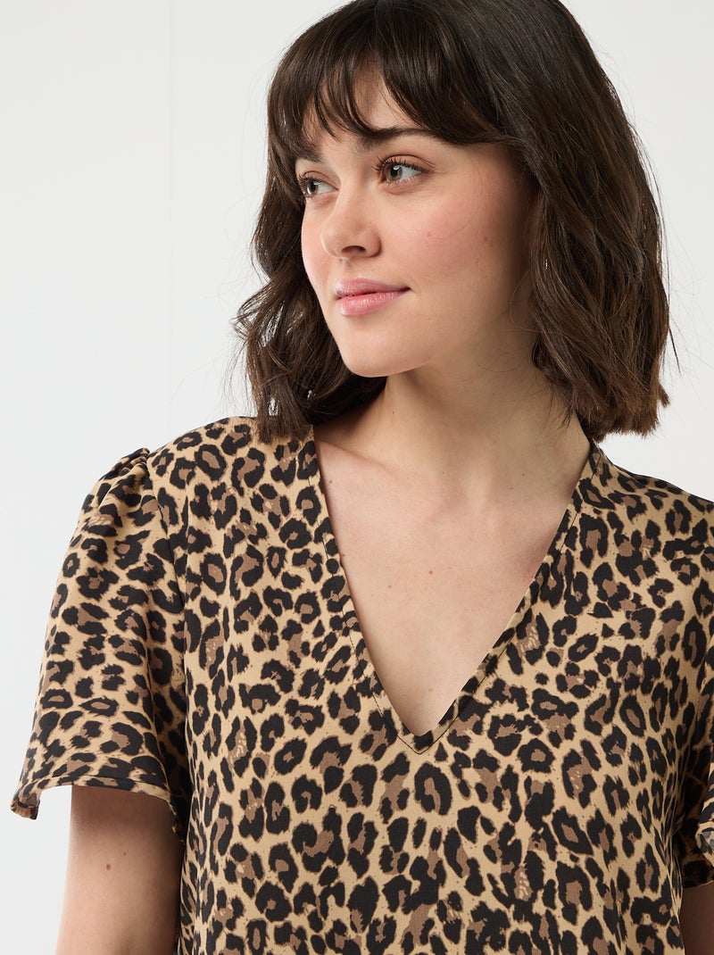 Blusa a maniche corte e scollo a V Beige - Kiabi