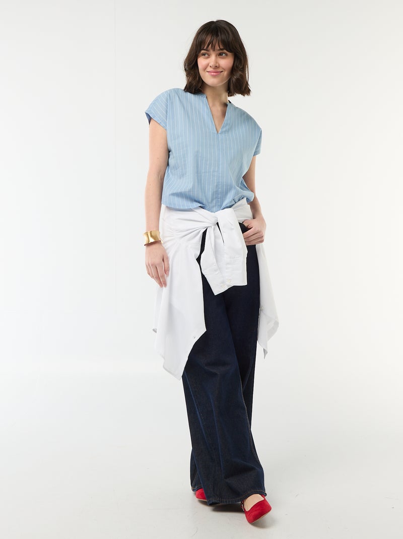 Blusa a maniche corte e scollo a V Blu - Kiabi