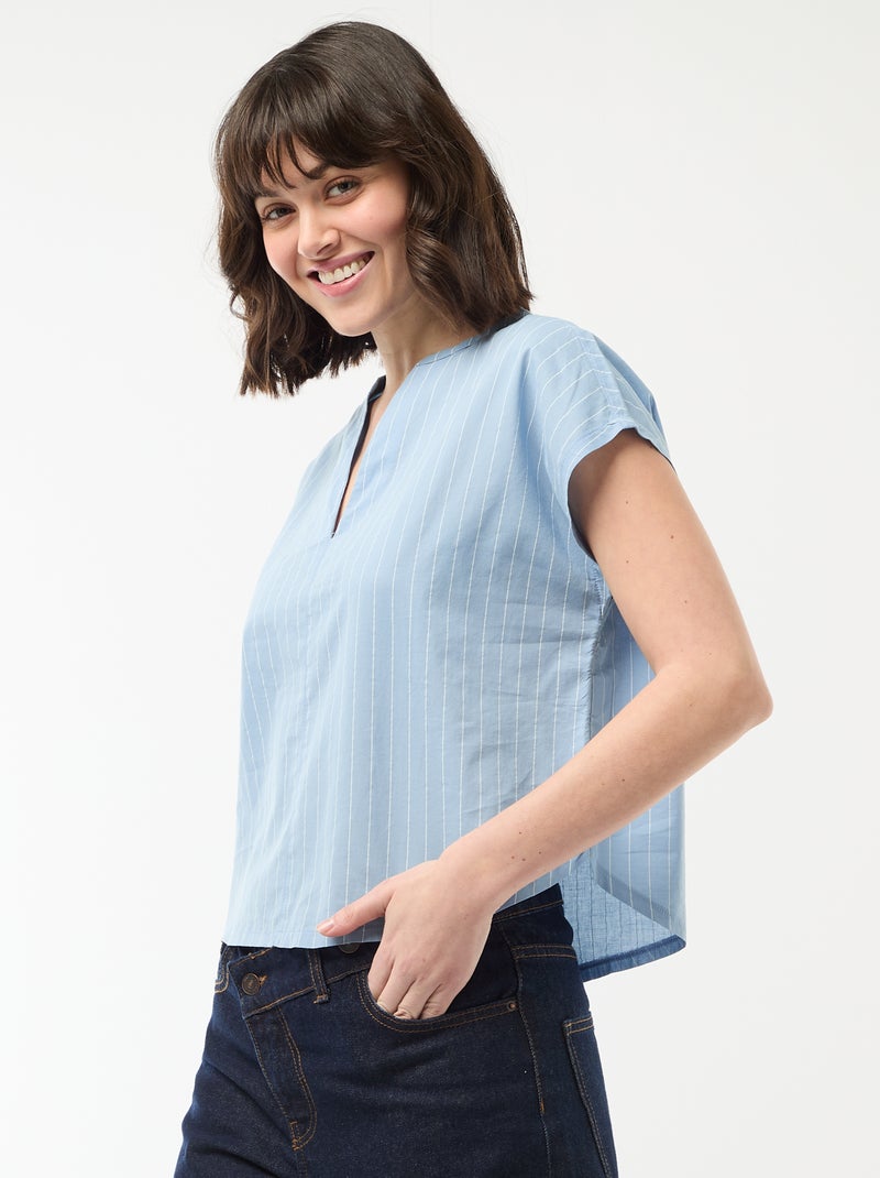 Blusa a maniche corte e scollo a V Blu - Kiabi