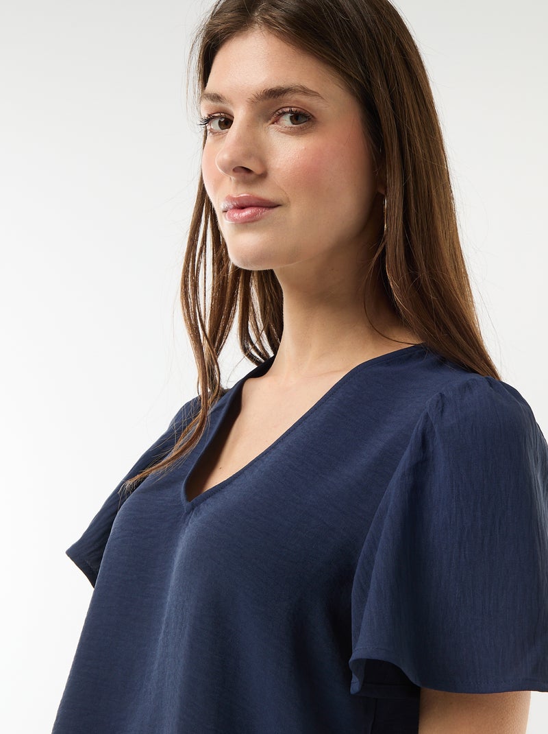 Blusa a maniche corte e scollo a V Blu Marino - Kiabi