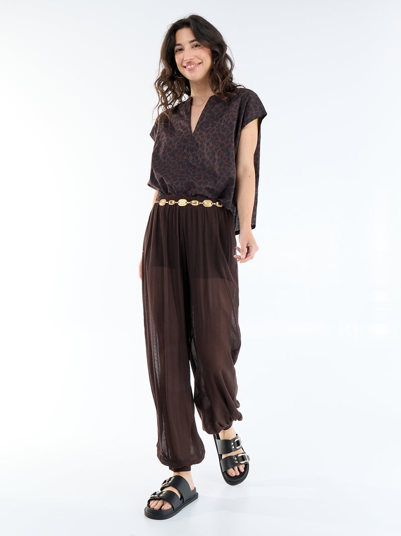 Blusa a maniche corte e scollo a V Marrone - Kiabi