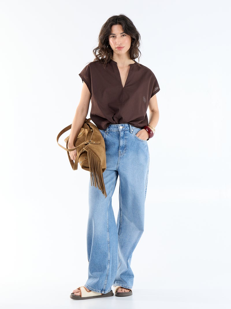 Blusa a maniche corte e scollo a V Marrone - Kiabi