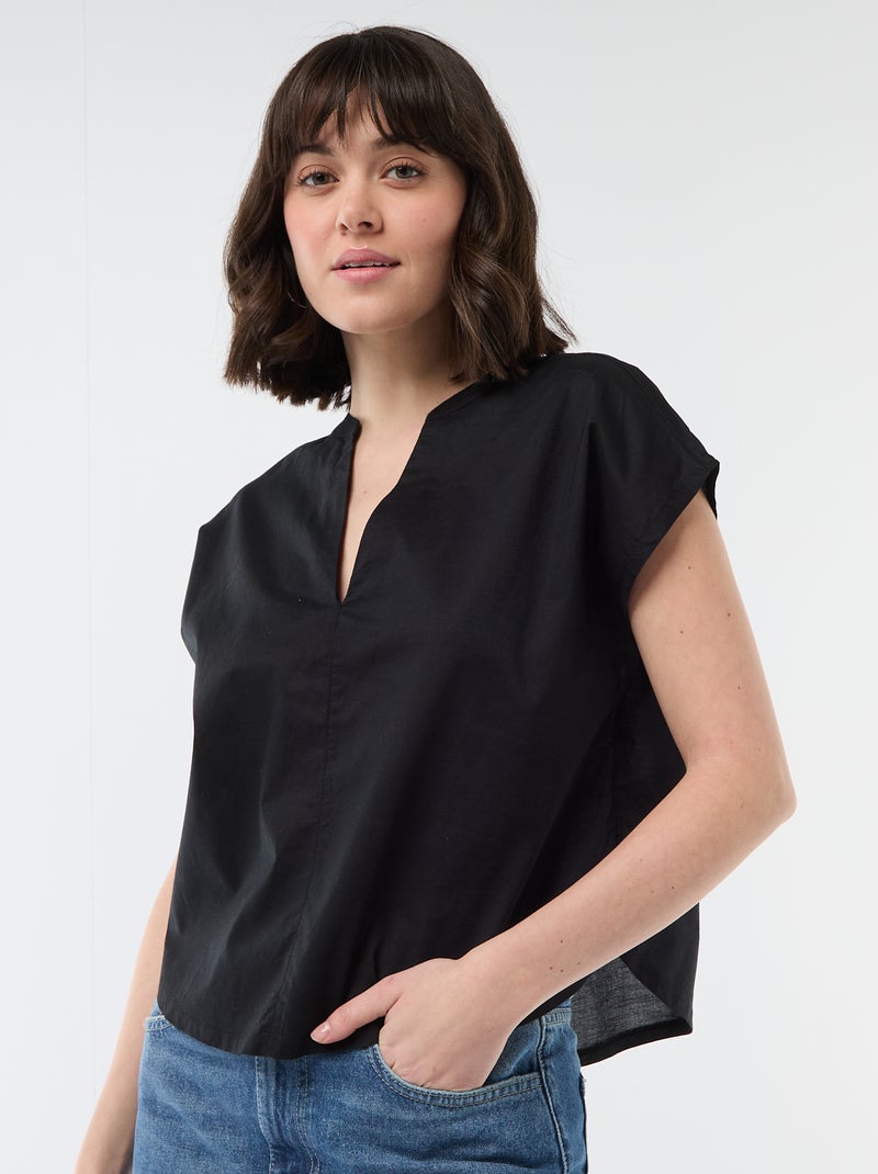 Blusa a maniche corte e scollo a V Nero - Kiabi