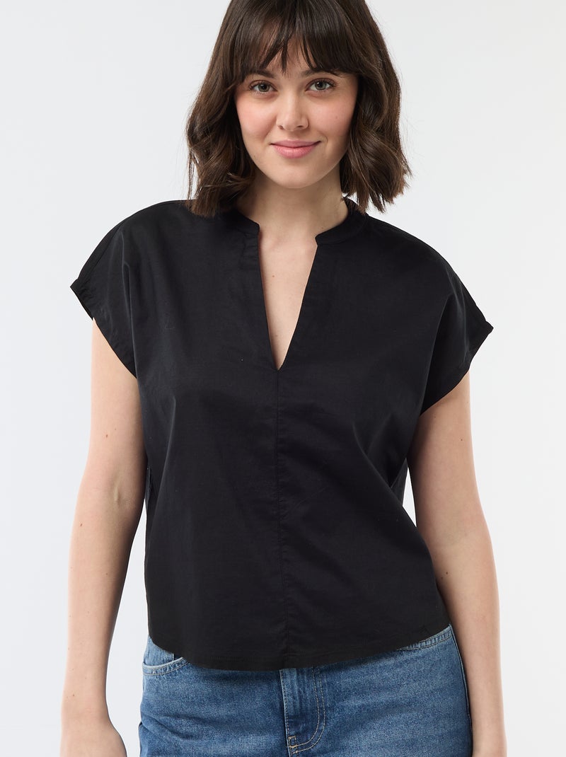 Blusa a maniche corte e scollo a V Nero - Kiabi