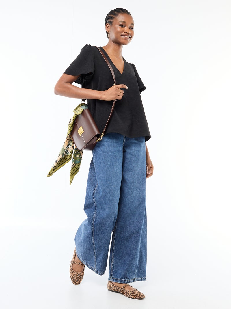 Blusa a maniche corte e scollo a V Nero - Kiabi