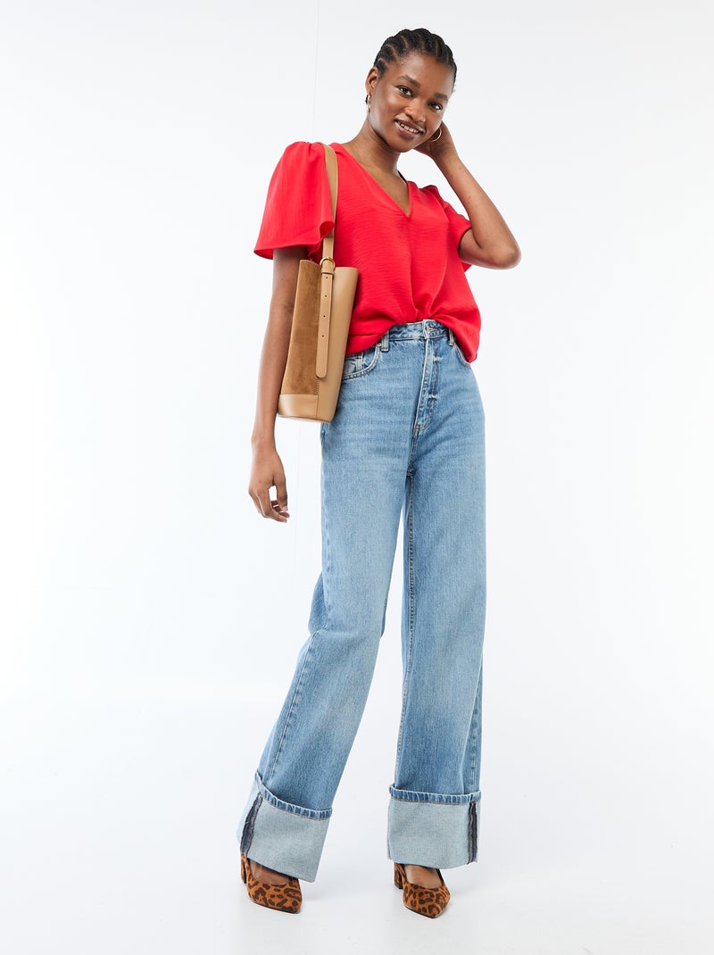 Blusa a maniche corte e scollo a V Rosso - Kiabi