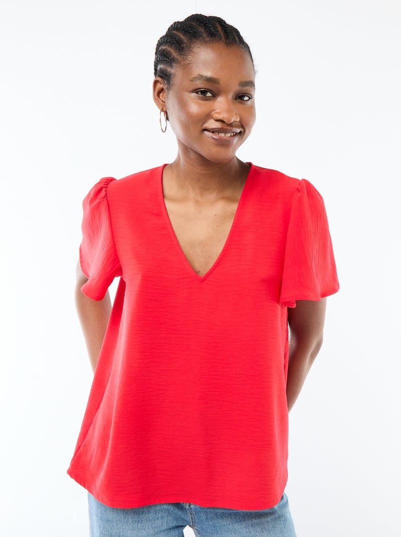 Blusa a maniche corte e scollo a V Rosso - Kiabi