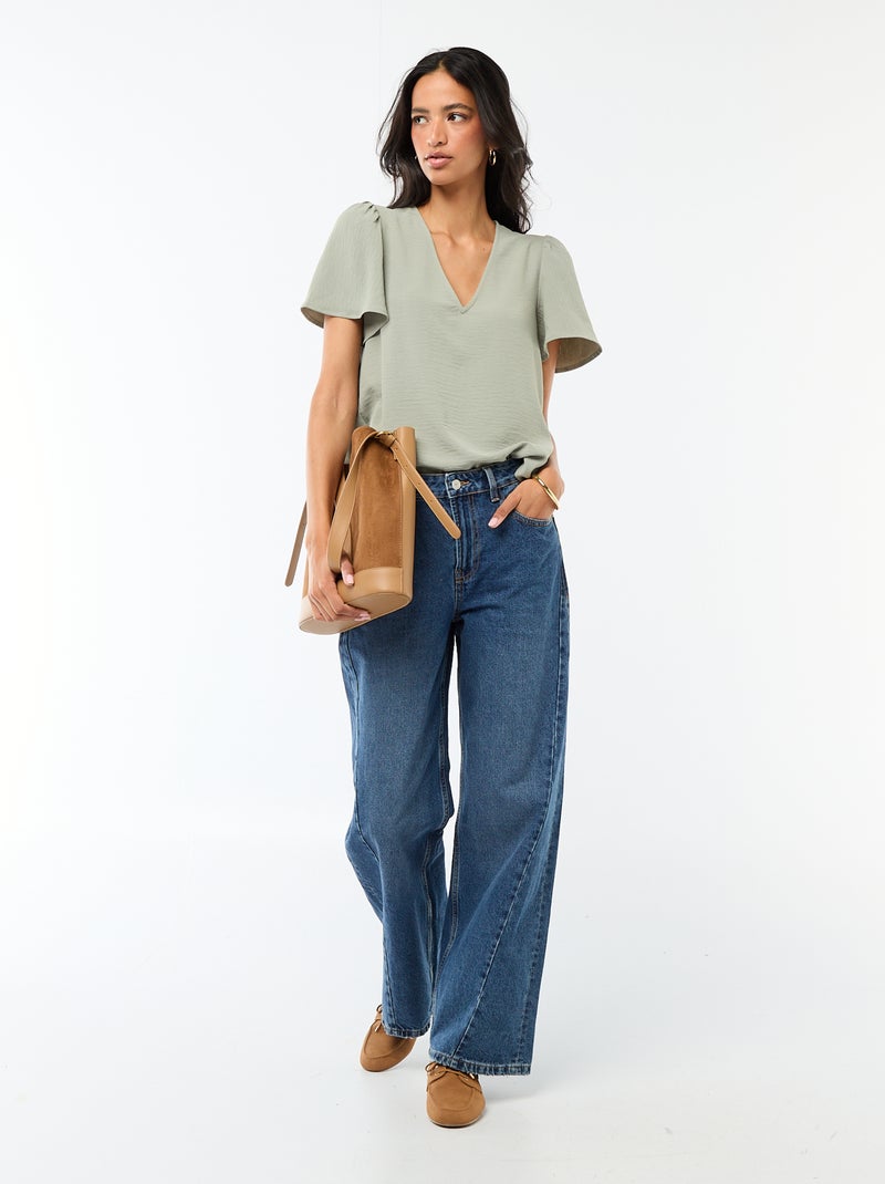 Blusa a maniche corte e scollo a V Verde - Kiabi