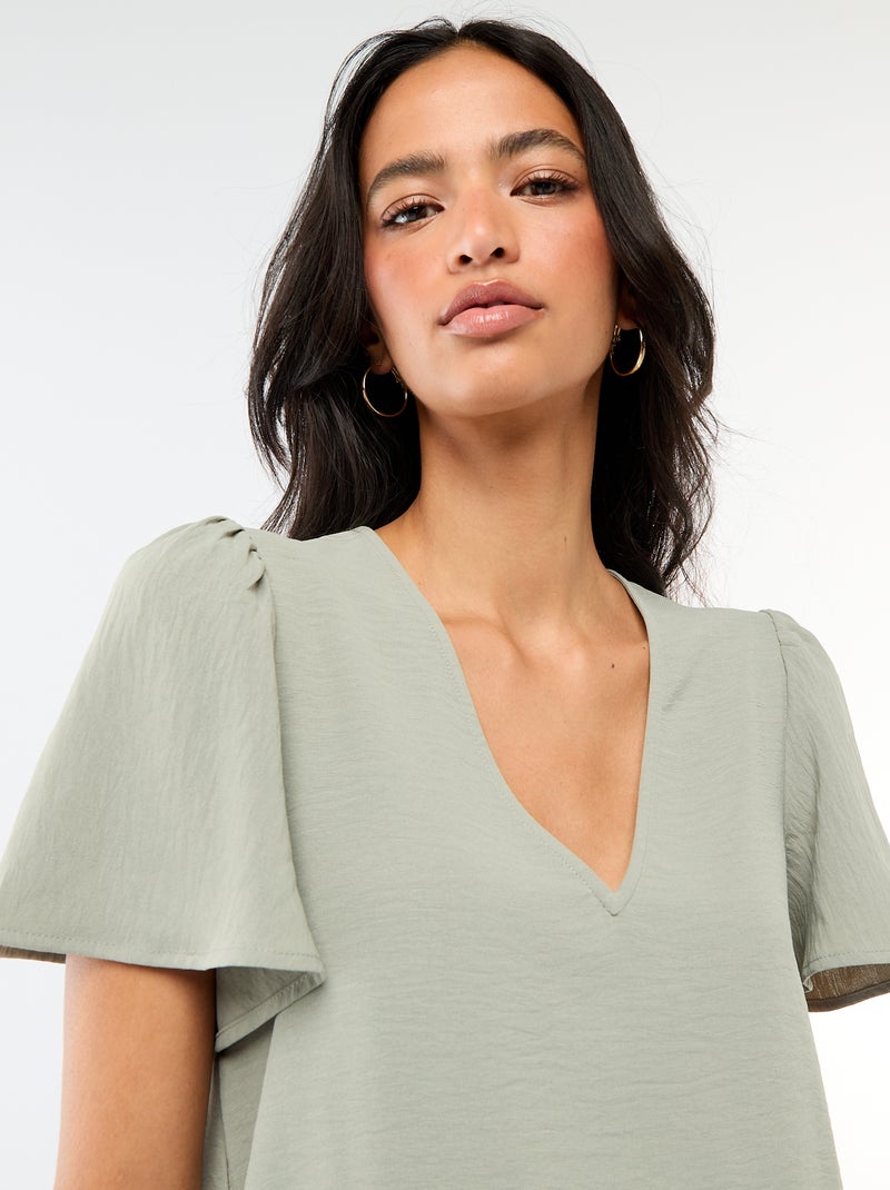 Blusa a maniche corte e scollo a V Verde - Kiabi