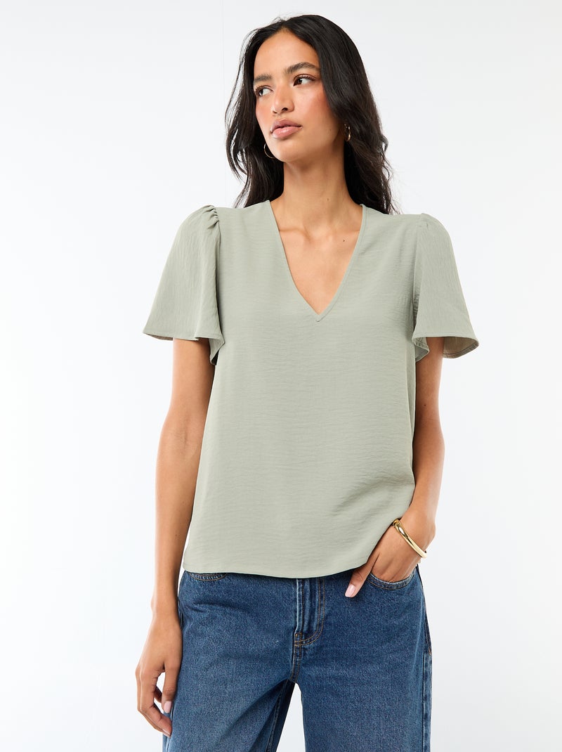 Blusa a maniche corte e scollo a V Verde - Kiabi