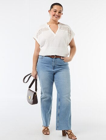 Blusa a maniche corte in doppia garza di cotone