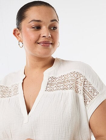 Blusa a maniche corte in doppia garza di cotone