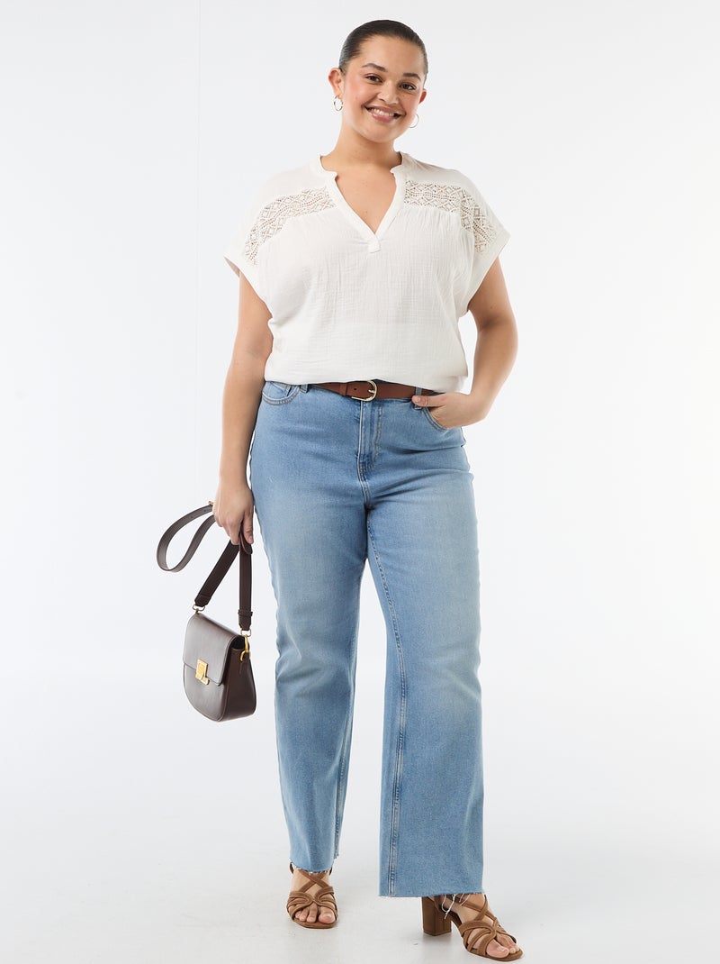 Blusa a maniche corte in doppia garza di cotone Bianco - Kiabi