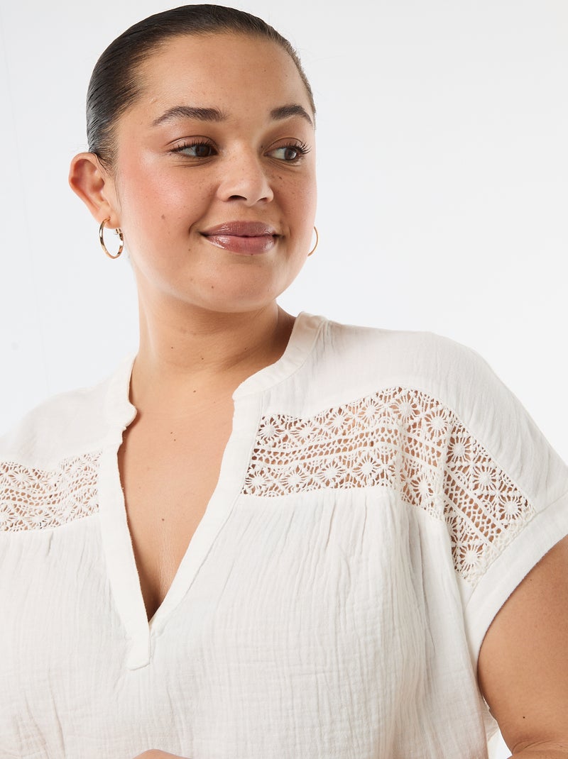 Blusa a maniche corte in doppia garza di cotone Bianco - Kiabi