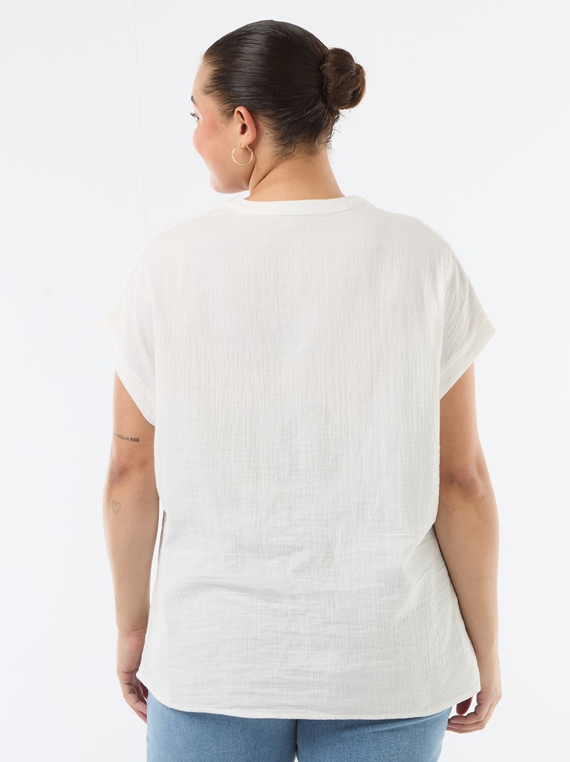 Blusa a maniche corte in doppia garza di cotone Bianco - Kiabi