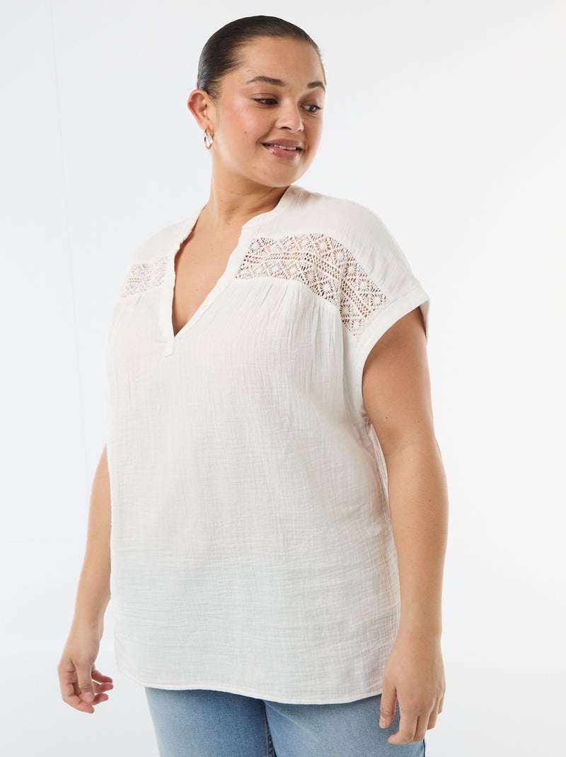 Blusa a maniche corte in doppia garza di cotone Bianco - Kiabi