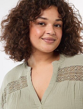 Blusa a maniche corte in doppia garza di cotone