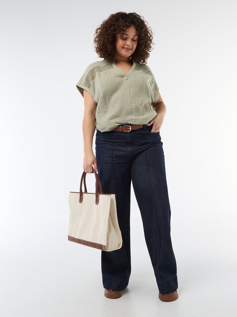 Blusa a maniche corte in doppia garza di cotone Verde - Kiabi