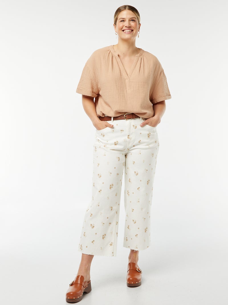 Blusa a maniche corte in garza di cotone BEIGE - Kiabi