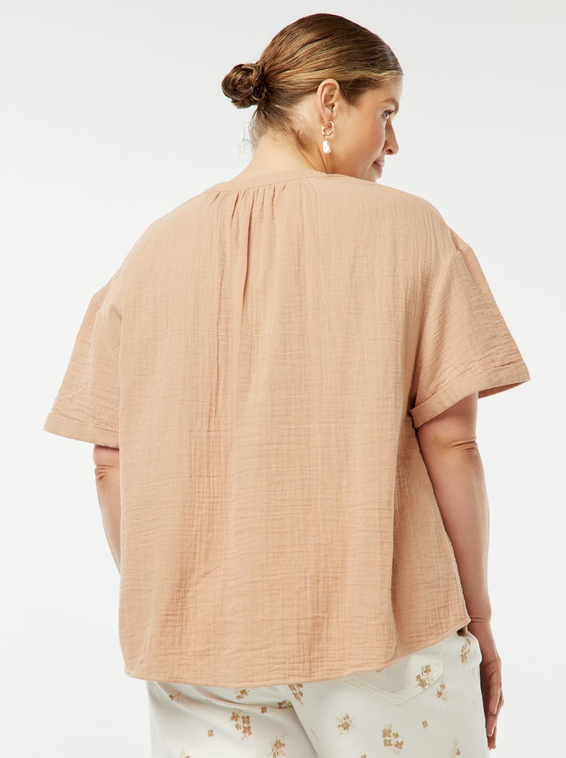 Blusa a maniche corte in garza di cotone BEIGE - Kiabi