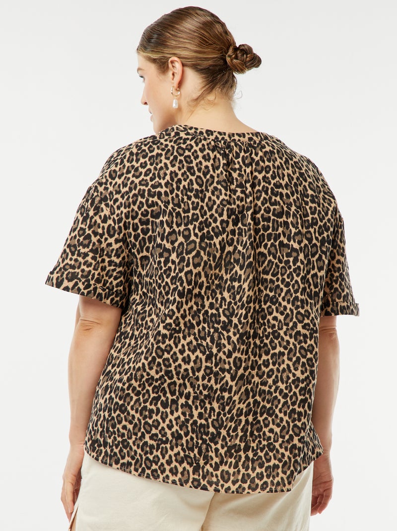 Blusa a maniche corte in garza di cotone BEIGE - Kiabi