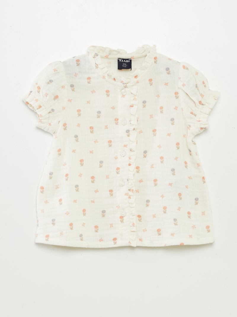 Blusa a maniche corte in garza di cotone BIANCO - Kiabi