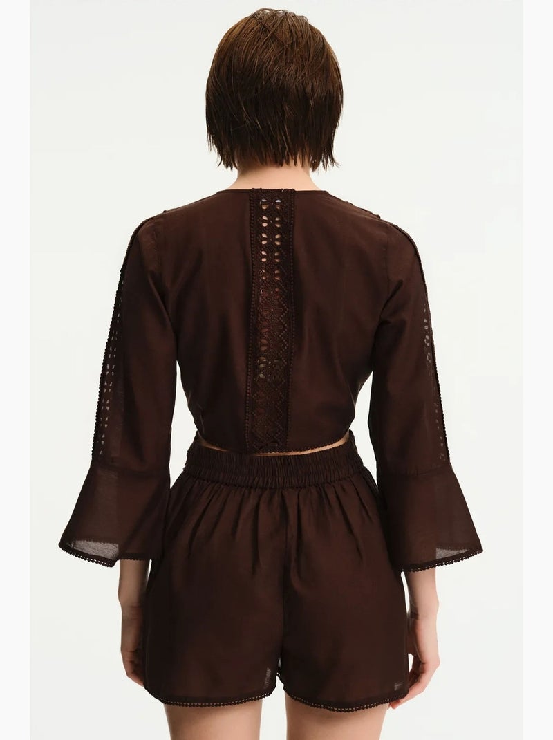 Blusa a maniche corte penti Marrone cioccolato - Kiabi