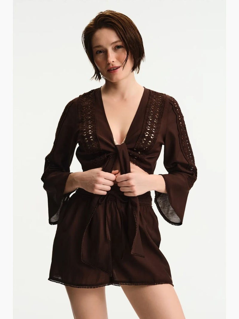Blusa a maniche corte penti Marrone cioccolato - Kiabi
