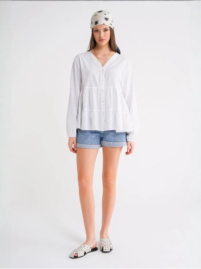 Blusa a maniche lunghe a balze con scollo a v mixray Bianco - Kiabi