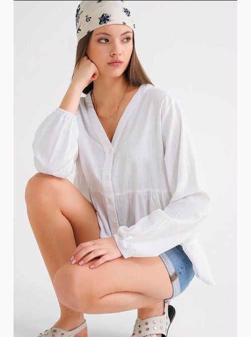 Blusa a maniche lunghe a balze con scollo a v mixray - Kiabi Blusa a maniche lunghe a balze con scollo a v mixray - Kiabi