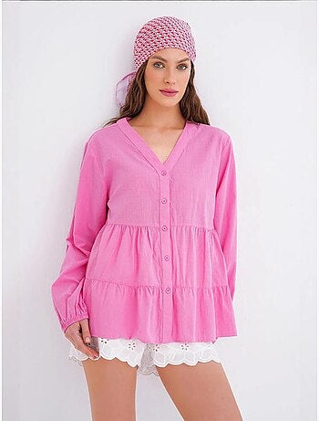Blusa a maniche lunghe a balze con scollo a v mixray