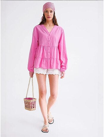 Blusa a maniche lunghe a balze con scollo a v mixray