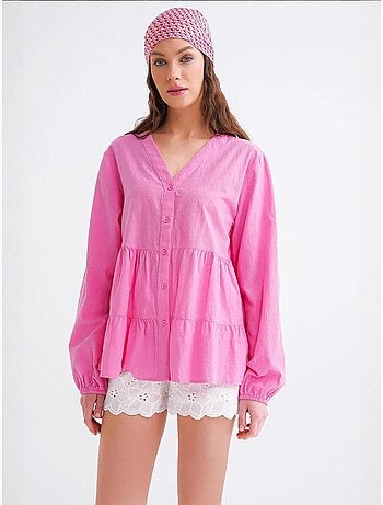 Blusa a maniche lunghe a balze con scollo a v mixray