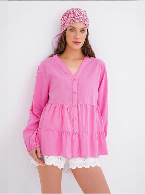 Blusa a maniche lunghe a balze con scollo a v mixray - Kiabi