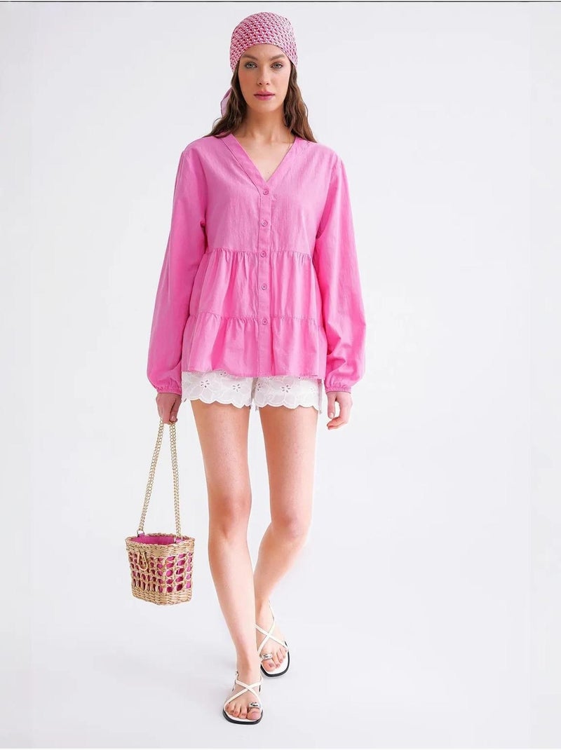Blusa a maniche lunghe a balze con scollo a v mixray Rosa pallido - Kiabi