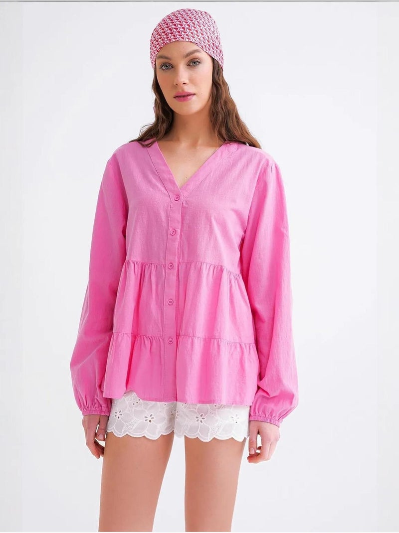 Blusa a maniche lunghe a balze con scollo a v mixray Rosa pallido - Kiabi