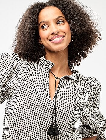 Blusa a maniche lunghe a quadri