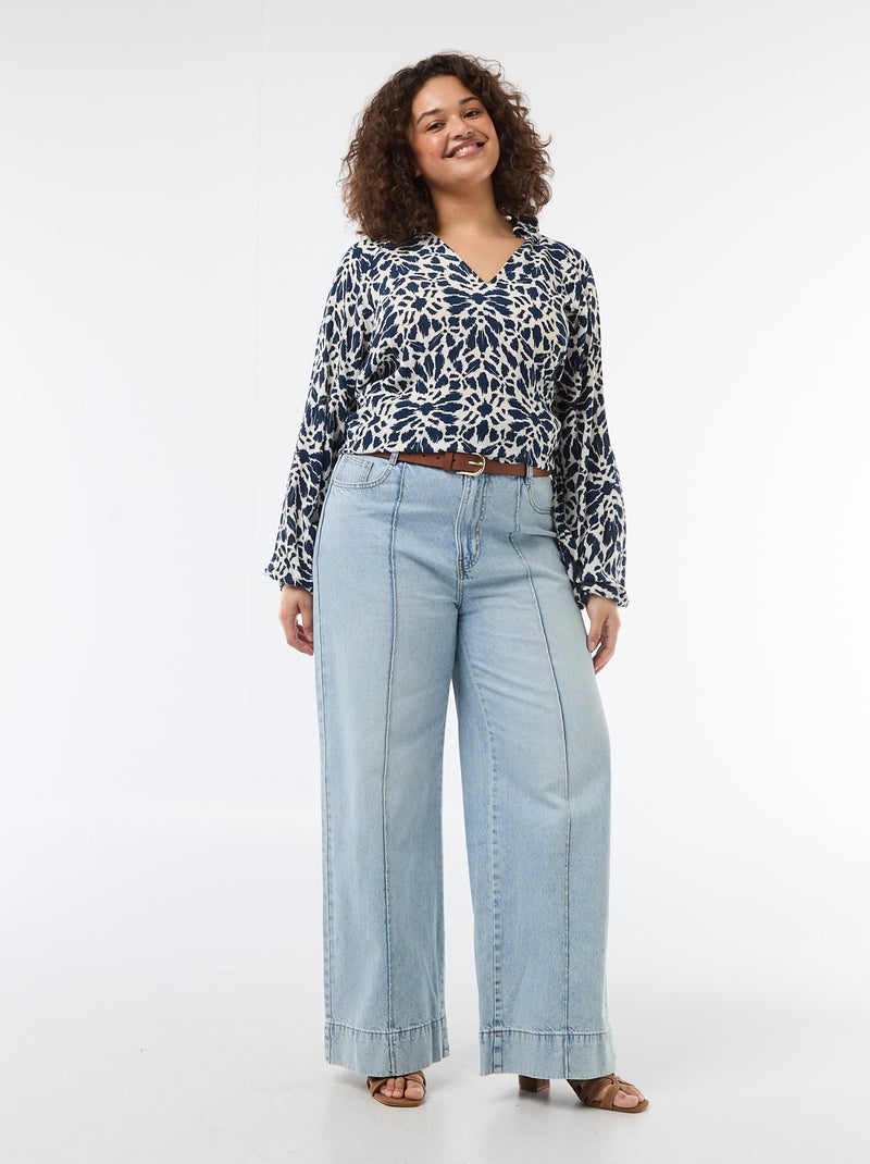 Blusa a maniche lunghe con colletto a punte libere Blu - Kiabi