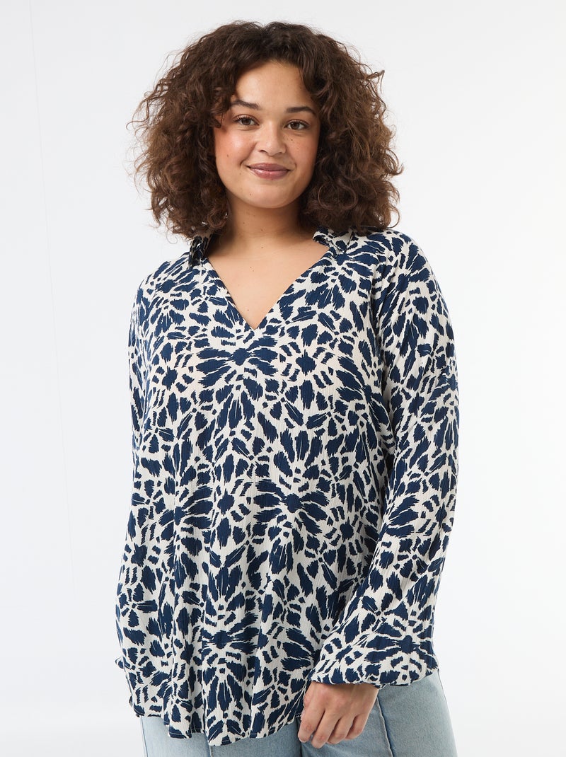 Blusa a maniche lunghe con colletto a punte libere Blu - Kiabi