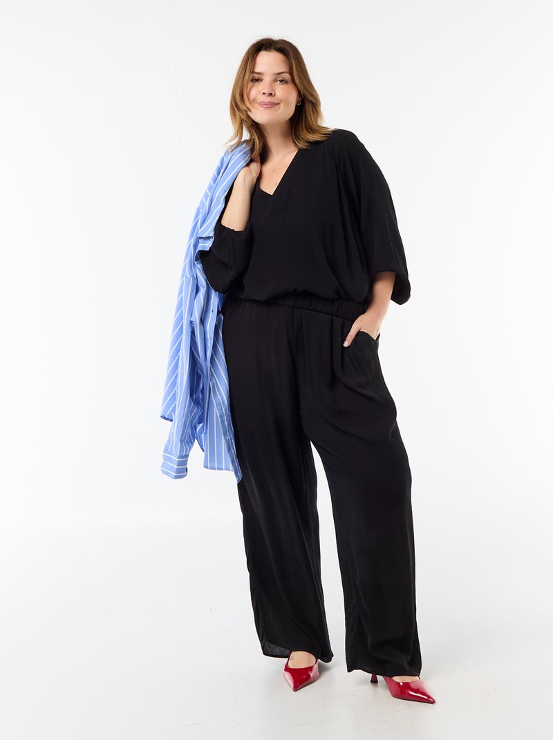 Blusa a maniche lunghe con colletto a punte libere Nero - Kiabi