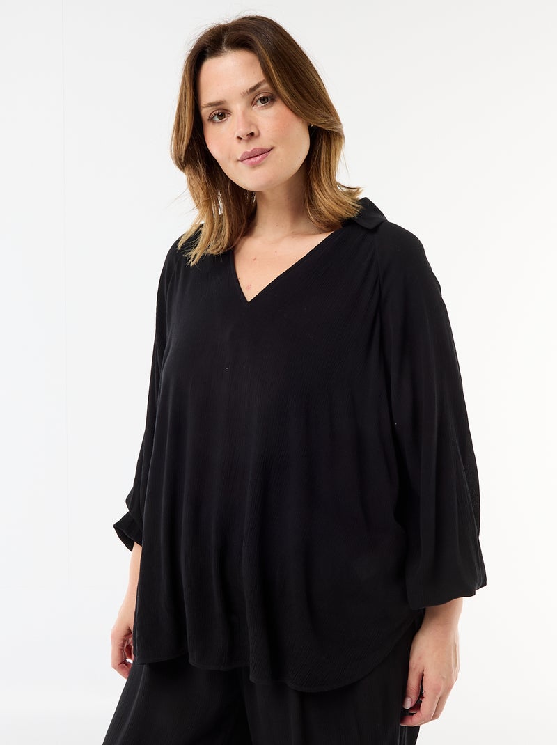 Blusa a maniche lunghe con colletto a punte libere Nero - Kiabi