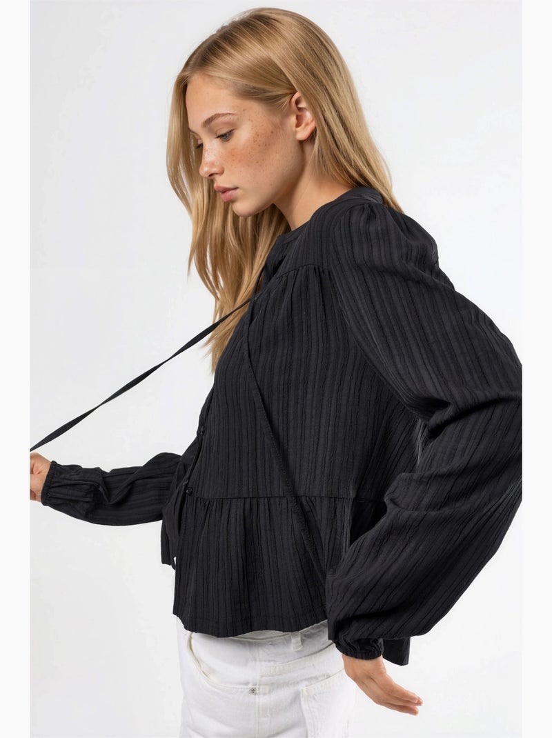 Blusa a maniche lunghe con colletto tippet hiccup Nero - Kiabi