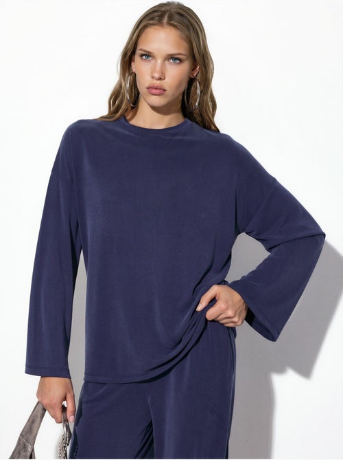 Blusa a maniche lunghe con girocollo e vestibilità rilassata busem - Kiabi Blusa a maniche lunghe con girocollo e vestibilità rilassata busem - Kiabi