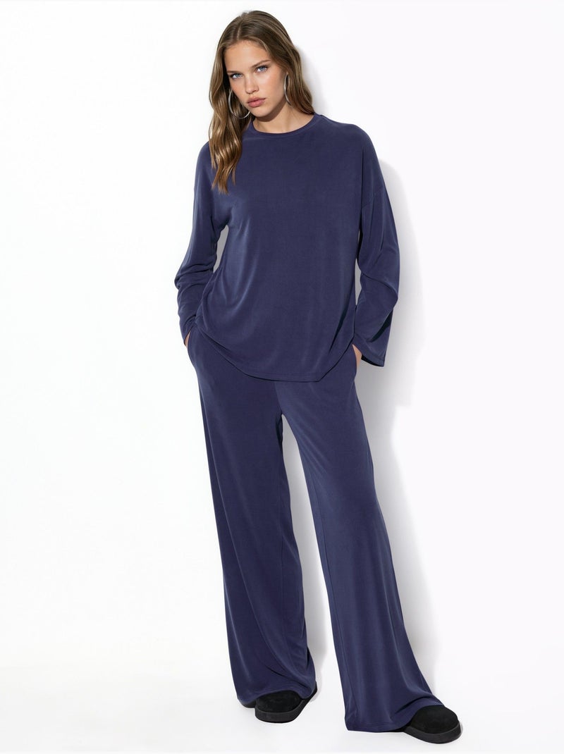 Blusa a maniche lunghe con girocollo e vestibilità rilassata busem Blu marino - Kiabi