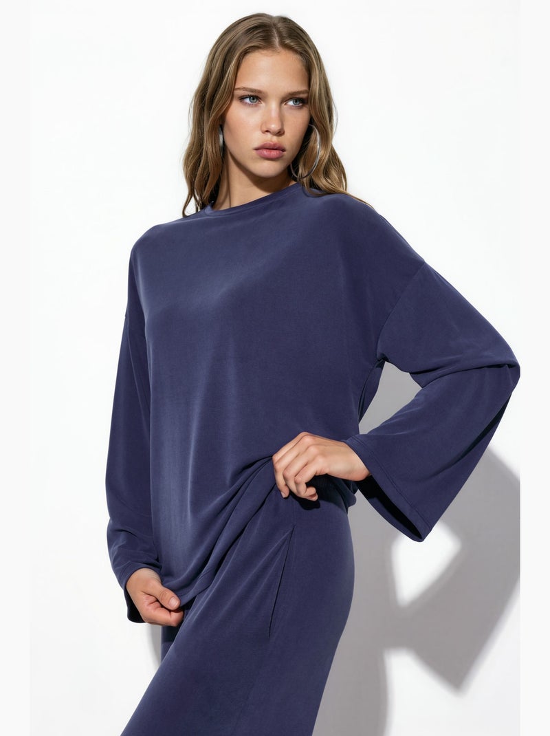 Blusa a maniche lunghe con girocollo e vestibilità rilassata busem Blu marino - Kiabi