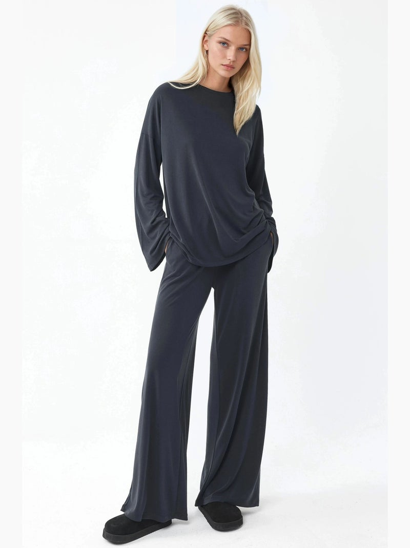 Blusa a maniche lunghe con girocollo e vestibilità rilassata busem Grigio nero - Kiabi