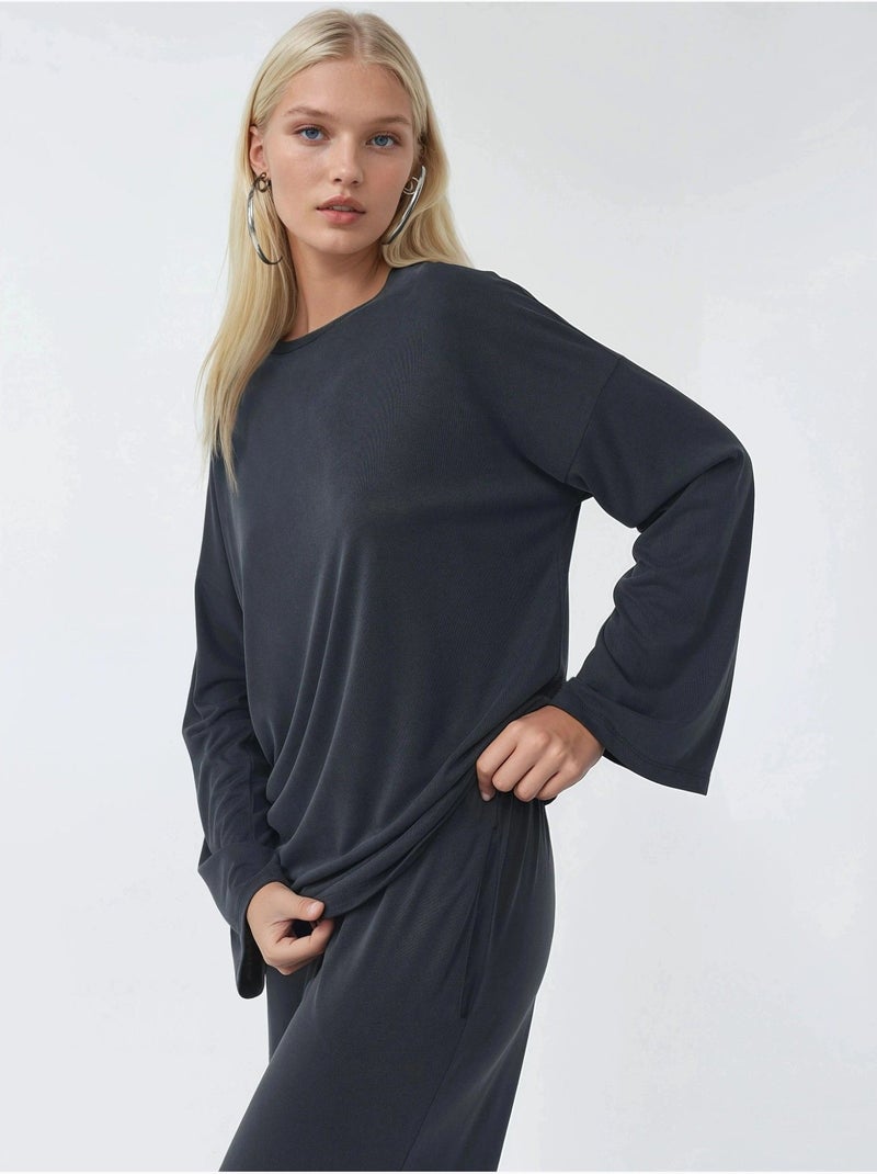 Blusa a maniche lunghe con girocollo e vestibilità rilassata busem Grigio nero - Kiabi