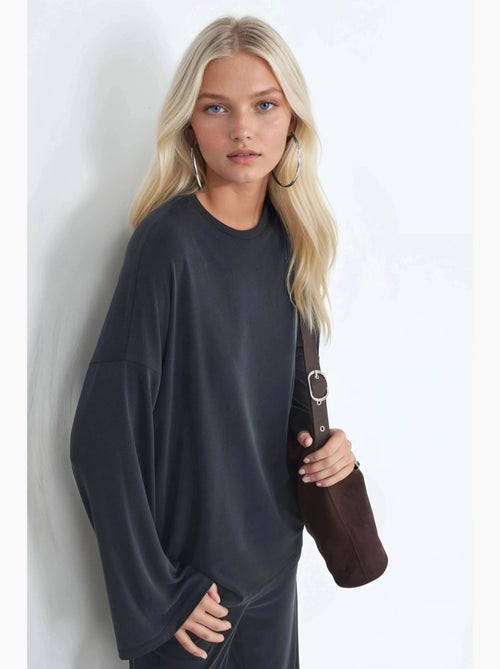 Blusa a maniche lunghe con girocollo e vestibilità rilassata busem - Kiabi Blusa a maniche lunghe con girocollo e vestibilità rilassata busem - Kiabi