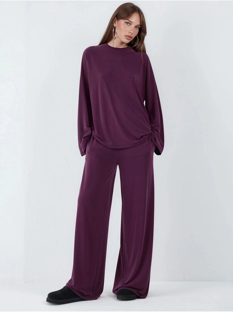 Blusa a maniche lunghe con girocollo e vestibilità rilassata busem Malva - Kiabi